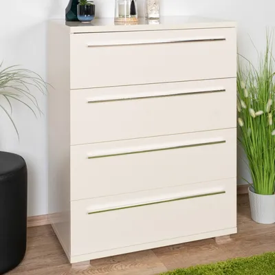 Produktbild von Kommode Siumu 15, Farbe: Beige / Beige Hochglanz - 97 x 76 x 45 cm (H x B x T)
