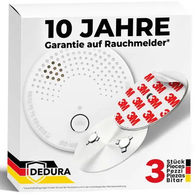 Produktbild von Dedura Rauchmelder mit Magnethalter Set (3 Stück), DIN EN 14604, Rauchwarnmelder mit Magnet inkl. 9V Batterie