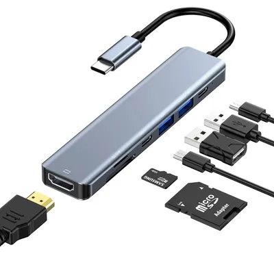 Produktbild von 7IN1 USB C Hub 4K HDMI PD 85W Adapter Multiportadapter Multi Port USB C Adapter Docking Station Laptop für MacBook Pro