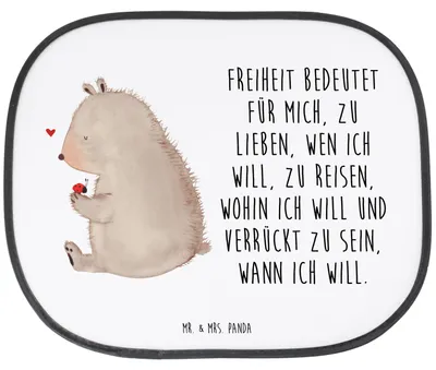 Produktbild von Mr. & Mrs. Panda Sonnenschutz Auto Bär Marienkäfer - Weiß - Geschenk, saugnapf, Hitzeschutz, Teddy, Scheibenschutz, Freiheit, Motivation, Das Leben Ist schön, blendschutz