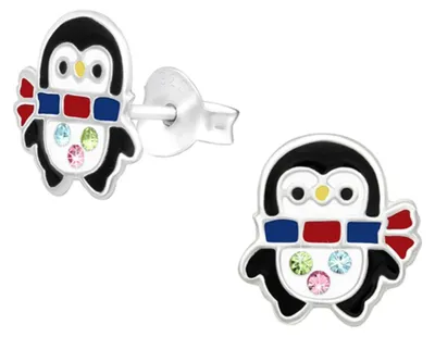 Produktbild von Kinder-Ohrringe Silber 925: Bunte Ohrstecker für Mädchen und Jungen Pinguin (Penguin)
