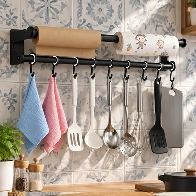 Küchenstange 40 cm mit 8 Haken