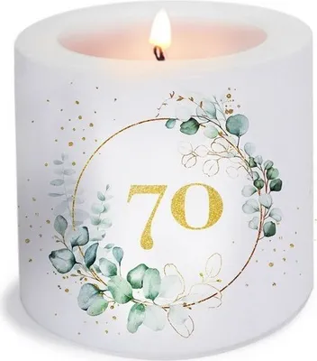 Produktbild von Kerze rund Eucalyptus Golden 70 white - Goldene 70 um Eukalyptus weiß Ø 8cm, Höhe 7,5cm