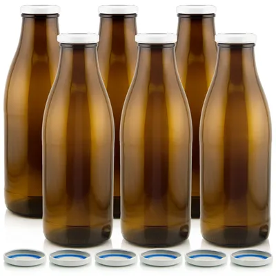 Milch Glasflaschen braun im Set mit 6 Flaschen und Ersatzdeckeln weiss