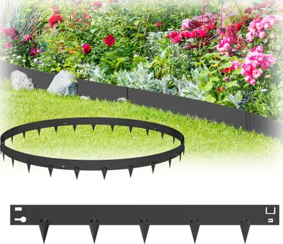 Image de XINZI Bordure de pelouse métallique flexible, bordure de parterre et bordure de parterre en tôle d'acier, bordure de tonte, délimitation de parterre de jardin 106 x 16 cm (5 m, 5 pièces) Noir