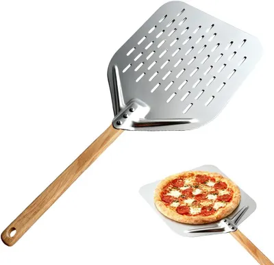 Productafbeelding van Pizzaschep - 40 x 30 cm - Hout - Hittebestendig - Roestvrij - Zilver