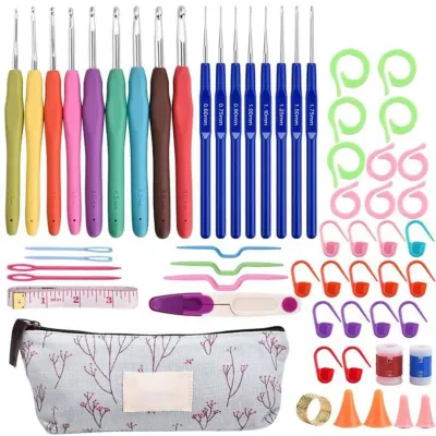 Produktbild von 58pcs/Set Crochet Nadles Kit Multi-Größen mehrere Zubehör mit Bag DIY TPR Softgriff Häkelstrick-Haken-Werkzeuge für Mama