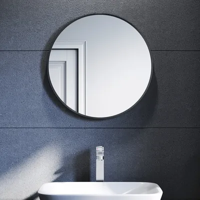 Produktbild von SONNI schwarz runde Wandspiegel Schminkspiegel 50 cm mit Aluminiumrahmen spiegel Hängespiegel
