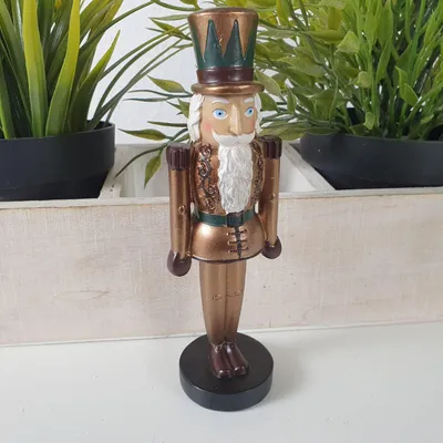Produktbild von Nussknacker Figur klein bronze mit Vollbart 14,5 cm Kunstharz – Weihnachtsdeko Fensterbank