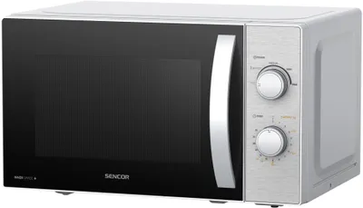 Obrázek produktu pro SENCOR SMW 2120SS Mikrovlnná trouba, objem 20 l, mikrovlnný výkon 700 W, průměr otočného talíře: 255 mm, 5 úrovní výkonu mikrovln, dva ovládací knoflíky, trvanlivý interiér se smaltovaným povrchem