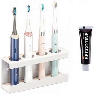 Immagine prodotto di Porta spazzolini senza foratura, bianco, con 4 fori, organizer per spazzolini elettrici, con funzione di assorbimento dell'acqua