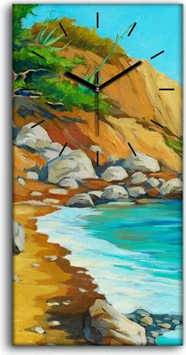 Produktbild von Dekor Leinwand Uhr Wandbilder Kunstdruck 30x60 Foto Landschaft Meeresufer Strand - schwarze Hände