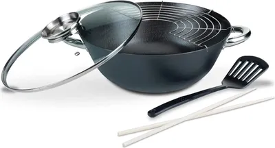 Productafbeelding van Famanu Wok met glazen deksel - 32 cm, 5-delig, 6,2 liter