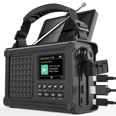 Obrázek produktu pro Přenosné rádio s možností napájení klikou, digitální rádio DAB+/FM, baterie s kapacitou 12000 mAh, solární panel