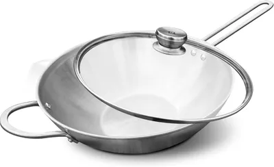 Produktbild von Zwilling TwinNova 3 Wok pfanne Induktion 30 cm mit Glasdeckel, 2 tlg, Asiatische Wokpfanne Unbeschichtet, Spülmaschinenfest, rutschfester Griff, Pfanne FÜR ALLE HERDARTEN, Silber