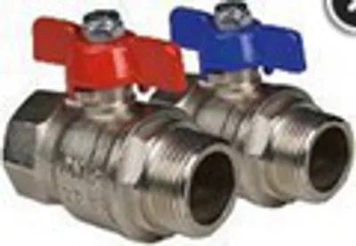 Zdjęcie produktu dla Herotec Kugelhahn (2Stück=1Set Rot/Blau) 1" AG x 3/4 Innengewinde Länge = 50mm