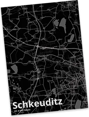 Produktbild von Mr. & Mrs. Panda Grußkarte Schkeuditz - Geschenk, Stadt, Postkarten, Ansichtskarte, bildkarte, Ansichtskarten, Postkarte, Dorf Karte Landkarte Map Stadtplan