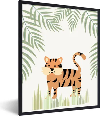Produktbild von MuchoWow® MuchoWow® Gerahmtes Poster Illustration eines Tigers im Dschungel 60x80 cm - Poster mit zchwarzem Bilderrahmen - Premium - Wanddeko Wohnzimmer