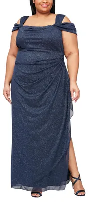 Produktbild von Alex Evenings Damen Plus Size Cold-Shoulder Dress Side Ruched Skirt Kleid für be