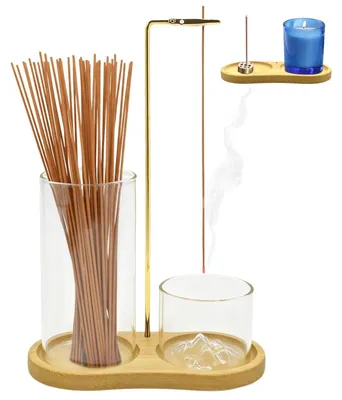 Produktbild von 2-in-1 Holzräucherstäbchenhalter mit Glas-Ascheauffangschale