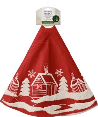 Produktbild von Weihnachtsbaumdecke 90cm mit weißem Winterlandschaft Motiv Rot