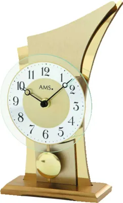 Produktbild von AMS 1137 Tischuhr Quarz mit Pendel golden modern geschwungen mit Glas