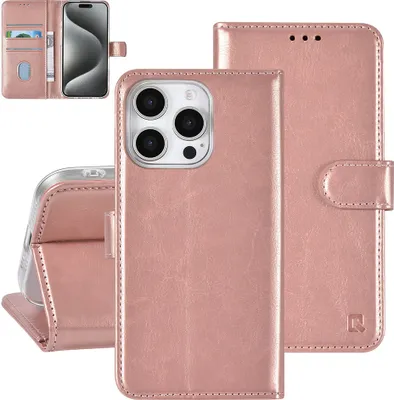 Zdjęcie produktu dla Etui typu Book TUNIQ do iPhone'a 16 Pro – miejsce na 3 karty – zapięcie magnetyczne – kolor różowego złota