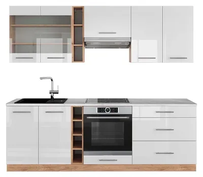 Produktbild von Küchenzeile Vicco Fame-Line Weiß Hochglanz/Goldkraft Eiche 235 cm , AP Marmor, Model 42405