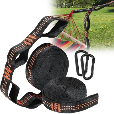 Produktbild von Hängematte Befestigung, Schaukel Befestigung Baum Aufhängeset, 3Meter x 2,5cm Max 300kg, 11 Schlaufen, 2 Karabiner, für Camping Wandern Outdoor Reise