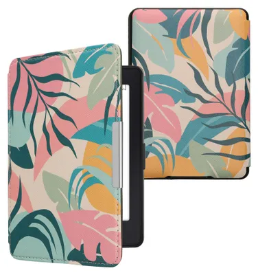 Produktbild von kwmobile Schutzhülle für Amazon Kindle Paperwhite Hülle - eReader Flip Case mit Auto Sleep Funktion - Tropischer Dschungel mit Rosa Gelb Grün