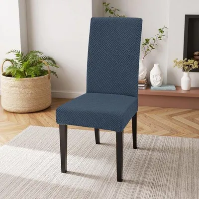 Obrázek produktu pro Sada 6 potahů na židle Unyqoos® z žakárové tkaniny s Elastanem – polyester/Elastan, univerzální pro židle bez područek (výška opěradla 50–60 cm, lze prát při 40°C)