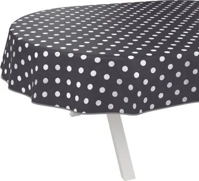 Produktbild von Tischdecke Gepuntet Punkte Grau Oval 160x140cm mit Band-Kante Wachstuch abwaschbar