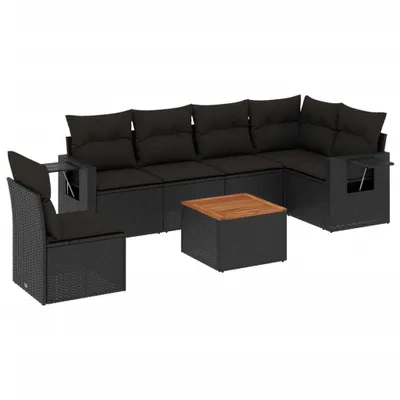 Produktbild von vidaXL 7-tlg. Garten-Sofagarnitur mit Kissen Schwarz Poly Rattan