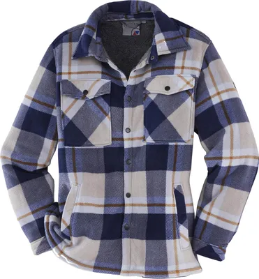 Produktbild von Terrax Workwear Herren Overshirt mit Sherpa-Futter - Hemd-Arbeitsjacke mit Karomuster in Dunkelblau-Beige Größe XL