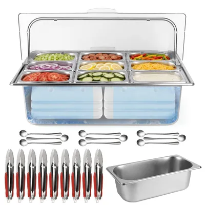 Pizza-Topping-Station, 10 Edelstahlpfannen, Buffet-Set
