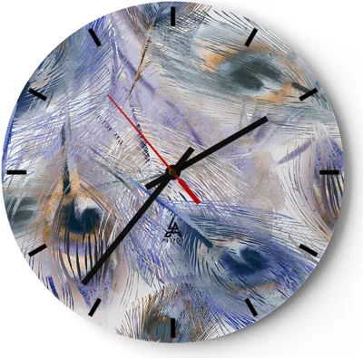 Produktbild von Wanduhr - Rund - Glasuhr - Pfau Feder modern - 30x30cm - Schleichendes Uhrwerk - Lautlos - zum Aufhängen bereit - Dekoration Modern - Wanddekoration aus Glas - C3AR30x30-3424