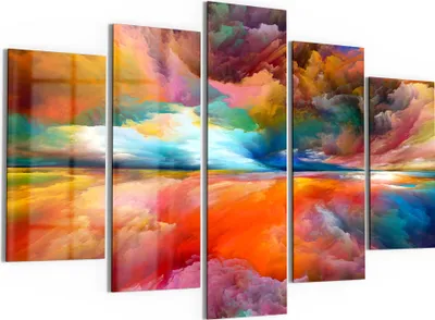 Produktbild von DEQORI Glasbilder 5-tlg 150x100 cm 'Gespiegelte Farbwolken' Wandbilder XXL groß