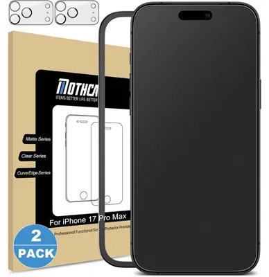 Immagine prodotto di Pellicola protettiva opaca per iPhone 17 Pro Max da 6,9 pollici, antiriflesso, anti-impronte, in vetro temperato 9H, con protezione per la fotocamera, confezione da 2+2 pezzi
