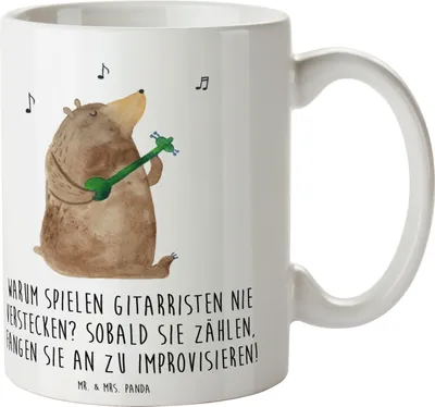 Produktbild von Mr. & Mrs. Panda Teebecher Gitarre Improvisation - Weiß - Geschenk, schöne tasse, Instrument, Teetasse, Freiheit, Kaffeebecher, Lernen, Musikinstrument, Musiker, Becher