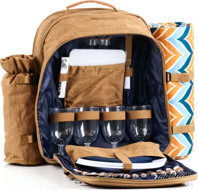 Obrázek produktu pro CampFeuer Piknikový batoh pro 4 osoby | hnědá | Pikniková sada 32 kusů