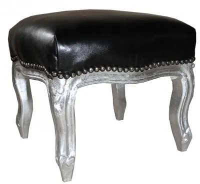Produktbild von Casa Padrino Barock Fußhocker Schwarz Lederoptik / Silber
