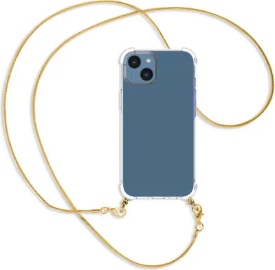 Produktbild von Handykette Backcover-Schutzhülle mit Band (Metall goldfarben) für Apple iPhone 14 (6.1'') - goldfarbene Snake-Kette