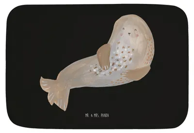 Produktbild von Mr. & Mrs. Panda Badematte Robbe Lachen - Schwarz - Geschenk, Robben, Nordsee, Ostsee, Badvorleger, Meerestier, Seehund, Strand, Badezimmerteppich, Duschvorleger