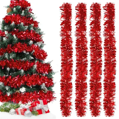 Weihnachtsgirlande, rot, metallisch, 4 Stück, 200 cm, Lametta