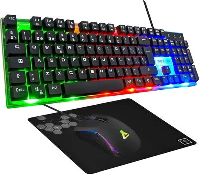 Produktbild von Set mit Tastatur und Maus, 3-in-1-Kombination mit QWERTY-Gaming-Tastatur, 105 Tasten, Gamer-Maus 2600 DPI, Gamer-Mauspad, PC/PS4/PS5