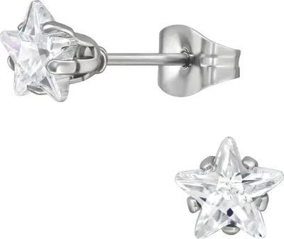 Produktbild von 6 mm Stern-Ohrstecker aus Edelstahl mit Zirkonia Silber Unisize Maxte