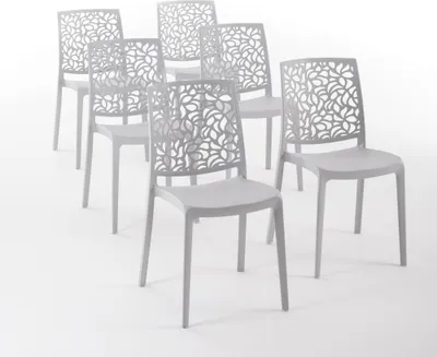Immagine prodotto di set di 6 sedie impilabili in polipropilene con fibre di vetro per esterni e giardino, bar e ristoranti, cucina design moderno - ANNA - Grigio chiaro