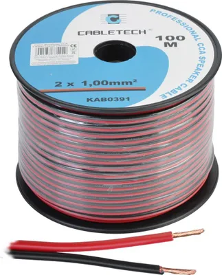 Produktbild von Lautsprecherkabel aus CCA, 2 x 0,10 mm, 100 m, Rot/Schwarz