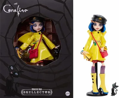 Produktbild von Monster High Skullector-Puppe, Coraline-Sammelpuppe in gelbem Regenmantel mit Katze, Modepuppe, Weiblich, 6 Jahr(e), Mädchen, 290 mm, Mehrfarbig