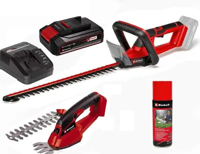 Produktbild von Einhell Akku-Heckenschere + Gras- und Strauchschere0 18V, Akku 2,5 Ah Pflegespray